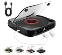 Yuguz Portable CD Player, Portable Bluetooth-Compatible CD-Player, Rechargeable CD Player with Bluetooth 5.3, Built-in HiFi Speakers, Supports USB/BT and Repeat Modes (Black)