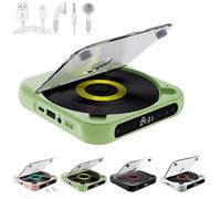 Yuguz Portable CD Player, Portable Bluetooth-Compatible CD-Player, Rechargeable CD Player with Bluetooth 5.3, Built-in HiFi Speakers, Supports CD/AUS/USB and Repeat Modes (Green)