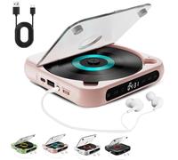 Yuguz Portable CD Player, Portable Bluetooth-Compatible CD-Player, Rechargeable CD Player with Bluetooth 5.3, Built-in HiFi Speakers, Supports USB/BT and Repeat Modes (Pink)
