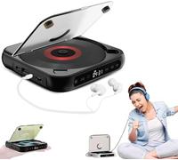 Yuguz Portable CD Player,Portable Bluetooth-Compatible CD-Player with Headphones,Built-in HiFi Speakers,Supports CD/USB/BT and Repeat Modes,for Home, Office, Trave (Black)