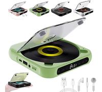 Yuguz Portable CD Player, Portable CD Player with Bluetooth, Supports CD/USB/BT and Repeat Modes, Built-in HiFi Speakers, LCD Screen, Rechargeable, with Headphones for Home, Car, Travel (Green)