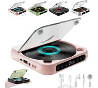 Yuguz Portable CD Player, Portable CD Player with Bluetooth, Supports CD/USB/BT and Repeat Modes, Built-in HiFi Speakers, LCD Screen, Rechargeable, with Headphones for Home, Car, Travel (Pink)