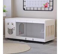 YUGXTH Maison de Toilette Chat, Maison en Bois for Chat avec Griffoir et Roues Universelles, Meubles de Bac a Litière Cachés, Table D'appoint D'intérieur pour Chat(Wit,140cm/55.1in)