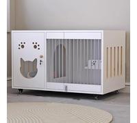 YUGXTH Maison de Toilette Chat, Maison en Bois for Chat avec Griffoir et Roues Universelles, Meubles de Bac a Litière Cachés, Table D'appoint D'intérieur pour Chat(Wit,100cm/39.3in)