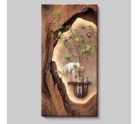 YUGXTH Peinture Décorative Murale Vintage en Grès 3D, Sculptures Murales à Suspendre avec Vase Décoratif et Fausse Plante, for Couloir d'entrée(A,60x120cm (23.6x47.2in))