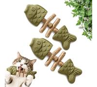 Yuhaidzsw Herbe à chat et Silvervine - Jouet à mâcher créatif en forme d'os de poisson - Jouet à mâcher comestible pour animaux domestiques d'intérieur - Bâton de dents interactif pour chats (herbe à