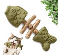 Yuhaidzsw Herbe à chat et Silvervine - Jouet à mâcher créatif en forme d'os de poisson - Jouet à mâcher comestible pour animaux domestiques d'intérieur - Bâton de dents interactif pour chats (herbe à