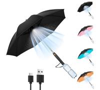 Yuhaidzsw Parapluie brumisateur avec ventilateur et bouteille d'eau, portable 3 en 1 rechargeable par USB, parasol avec brume pour extérieur, plage, barbecue et festivals, blocage des UV, Noir