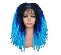 YUHANXINHESHE 20 inch Full Lace Braided Wigs for Women Crochet Hair Dreadlocks Faux Locs Wig Braids Extensions Synthetic Hair Ajoute Le Volume des Cheveux(1B-Blue-LIGHTBLUE)