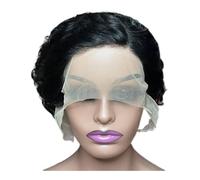 YUHANXINHESHE 6 Pouces Mode bouclés Coupe Lutin HD Dentelle Avant Perruques Cheveux Humains Vague d'eau Courte Perruque Partie latérale 13x4x1 Ajoute Le Volume des Cheveux