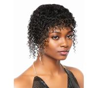 YUHANXINHESHE Complément Capillaire Invisible à Clips en Cheveux Humains Noirs naturels bouclés avec Frange for Femmes, Raie Ronde Ajoute Le Volume des Cheveux(10inch)