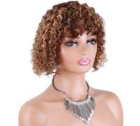 YUHANXINHESHE Perruque bob bou de 25 cm avec mèches, Cheveux Humains Blond Miel/Brun, Frange, for Femmes Noires, sans Colle, Courte, densité 200 Ajoute Le Volume des Cheveux