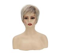 YUHANXINHESHE Perruques Courtes Blondes cendrées de 8 Pouces avec Frange for Femmes, Perruque de Cheveux synthétiques avec Reflets Ajoute Le Volume des Cheveux