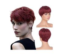 YUHANXINHESHE Perruques Courtes Coupe Lutin de 6 Pouces avec Frange for Femmes Blanches, Perruques de Cheveux synthétiques en Couches d'aspect Naturel Ajoute Le Volume des Cheveux(Wine Red)
