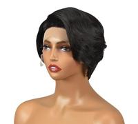 YUHANXINHESHE Perruques de Cheveux Humains Coupe Courte Pixie, Cheveux Humains, Partie latérale, 13x5x1, sans Colle, HD, Couleur Naturelle, 5 Pouces, for Femmes Ajoute Le Volume des Cheveux