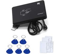 YUHG-13.56Mhz Rfid Lecteur De Ic Carte À Puce Usb Lecteur De Carte De Proximité Sans Contact Usb Plug And Play + 5 X Badges Rfid Chips 13.56Mhz Mif 1K De Porte-Clés + 5Pcs Cards