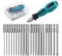 YUHIAKE Embout de Tournevis Long 22 pcs, Embouts de Vissage Magnetique avec Porte-Embouts, Torx T6-T40, Hexagonal H2,5-H8, Phillips PH1 PH2, PZ2, Plats 5mm, 1/4" Hex Tige, Acier S2 100mm Long