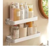 YUHIAKE Lot de 2 Etagère Douche, Serviteur de Douche Sans Perçage, Etagere Murale avec 6 Crochets Amovibles, pour Salle de Bain, Cuisine, Blanc