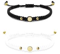 yuhlkopm Deux bracelets faits main avec perle noire et un bracelet assorti unique avec lien d'amitié d'engagement réglable