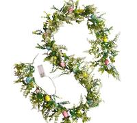 yuhlkopm Guirlande de Pâques Lumineuse à LED, composée de Feuilles fraîches pour aux Couleurs Vives et d'œufs Pâques réalistes et colorés. Décoration printanière élégante pour l'intérieur.