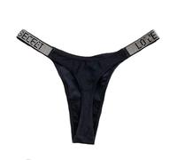 YUHOOE 1 Pcs Sexy Femmes String Culotte Cristal Strass Lettre sous-Vêtements Fitness Gym G-String Mode Taille Basse Hip Lift String Fille Push Up Lingerie, Noir, L