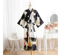 YUHOOE Robe De Chambre Femme,Robe Longue Douce en Satin De Soie Imprimé Exquis Dames Peignoir Long,Robe De Demoiselle d'honneur Kimono De Style Japonais pour Fête De Mariage,Noir,Taille Unique