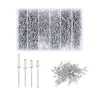 Yuhtech 1000 Pcs 4 Tailles Rivets Aveugles en Aluminium 3.2 x 6mm, 3.2X 8mm, 3.2X 10mm, 3.2X 15mm Rivets Pop pour Métal Bois Plastique