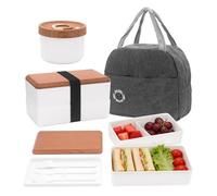 Yuhtech Boîte à Bento japonaise à 2 niveaux, boîte à lunch Bento, boîtes à lunch Bento avec compartiments, contenant à soupe avec couverts (cuillère, couteau et fourchette) et sac isotherme (blanc)