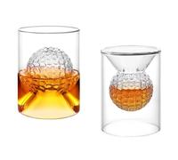 Yuhtech Lot de 2 verres à whisky de golf, verres à whisky de 50 ml avec balle de golf intégrée, verre à café, verre à vin rouge pour cocktail pour golfeur, les deux côtés sont utilisables