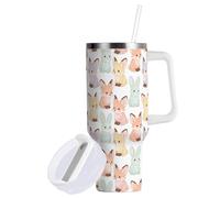 Yuiboo Fox Pastel Gobelet isotherme avec couvercle et paille - Jolie bouteille d'eau réutilisable pour l'école, le sport, la garderie, le camping et plus encore