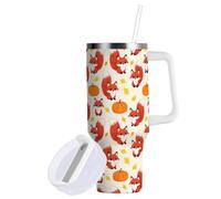 Yuiboo Fox Pumpkin Fall Gobelet isotherme de 1200 ml avec couvercle et paille - Bouteille d'eau réutilisable pour la maison, le bureau ou la voiture