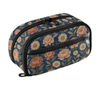 Yuiboo Peach Cottage Blooms Pochette à crayons avec double fermeture éclair Imprimé complet Papeterie robuste pour adolescentes filles garçons