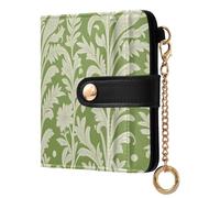 Yuiboo Petit portefeuille pliable marron pour femme avec 7 emplacements pour cartes pour un usage quotidien, Damas vert sauge, one size, Art déco