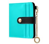 Yuiboo Portefeuille pliable en cuir PU imperméable et compact pour femme - Couleur unie - Cyan pur - Aqua uni