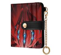 Yuiboo Portefeuille pliable pour femme, mini sac à main minimaliste | Cuir synthétique, poche zippée, comme cadeau, griffe de créature rouge aiguisée