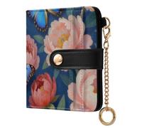 Yuiboo Portefeuille pliable pour femme Multicolore Dahlia Floral Premium Portable Étanche Poche à monnaie pour un usage quotidien, Pivoine et papillon bleu botanique, one size, Art déco