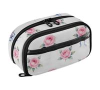 Yuiboo Rose pastel avec nœud bleu multi-fentes pour crayons imprimé complet papeterie robuste pour adolescents filles garçons