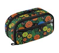 Yuiboo Trousse à crayons multicolore avec motif fleurs sauvages et coquelicots - Impression complète - Résistante à l'usure - Fournitures de rentrée scolaire