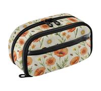 Yuiboo Trousse à stylos portable avec double fermeture éclair et motif coquelicot orange et marguerite résistante à l'eau pour la rentrée scolaire