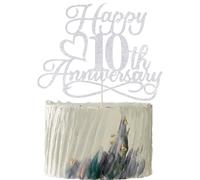 YUINYO Décorations de gâteau à paillettes « Happy 10th Anniversary » - Décorations de fête d'anniversaire de mariage, 10e anniversaire de mariage, fête d'anniversaire d'entreprise, décorations de fête