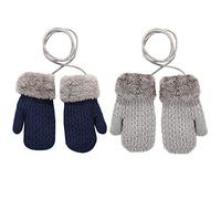 YUIP 2 Paires Gants Bébé Enfant Moufle Épais Thermique Gants avec Corde Anti-Perdu Gants Thermique à Double-Couches Doux et Confortable pour Enfants Garçons Filles 1-4 Ans