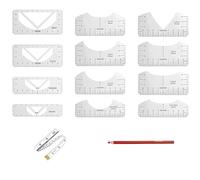 Yuiturt 12pcs Guide de Règle de T-Shirt avec 1 Ruban à Mesurer et 1 Épingle, Outil d'Alignement de T-Shirt Règles de Positionnement Transparentes pour Col Rond et Col en V, pour Adultes, Enfants