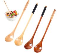 Yuiturt 4 Cuillères en Bois Naturel, Lot de Cuillères Multifonctionnelles Long Manche, Pour Café, Thé, Miel, Soupe et Confiture, Ustensiles de Cuisine Écologiques avec Poignée Antidérapante
