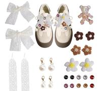 Yuiturt Lot de 25 breloques à clipser avec nœud en perles pour baskets et chaussures Beige floral Unisexe Accessoires de chaussures esthétiques Décorations en dentelle Clips mignons pour femmes et