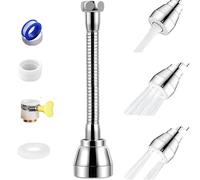 Yuiturt Rallonge de robinet pivotant 360° 17cm, aérateur cuisine, douchette évier, embout laiton, 3 modes, anti-éclaboussures, adaptateur flexible, compatible plupart robinets
