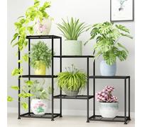 YUJCHMTZN Support en métal pour plantes d'intérieur - Étagère d'extérieur à étages pour plusieurs plantes, 3 niveaux, 7 pots de fleurs, table pour fenêtre, jardin, balcon, salon
