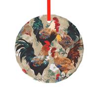 yujhopp Décoration en verre imprimé coq et poulet, pendentif rond pour sapin de Noël, décoration de vacances en plein air pour fête, Noël, mariage