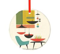 yujhopp Décoration en verre imprimé moderne du milieu du siècle, pendentif rond pour sapin de Noël, décoration de vacances en plein air pour fête, Noël, mariage