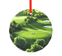 yujhopp Décoration en verre imprimé terrain de golf, pendentif rond pour sapin de Noël, décoration de vacances en plein air pour fête, Noël, mariage