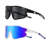 YuJian Lot de 2 paires de lunettes de soleil de sport pour enfants, garçons et filles, softball, baseball, cyclisme, Noir+Bleu, 64MM